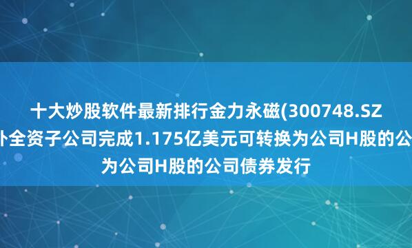 十大炒股软件最新排行金力永磁(300748.SZ)：公司境外全资子公司完成1.175亿美元可转换为公司H股的公司债券发行